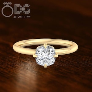 2.5 Carat Elongated Cushion Cut Moissanite Engagement Ring: 14K Yellow Gold