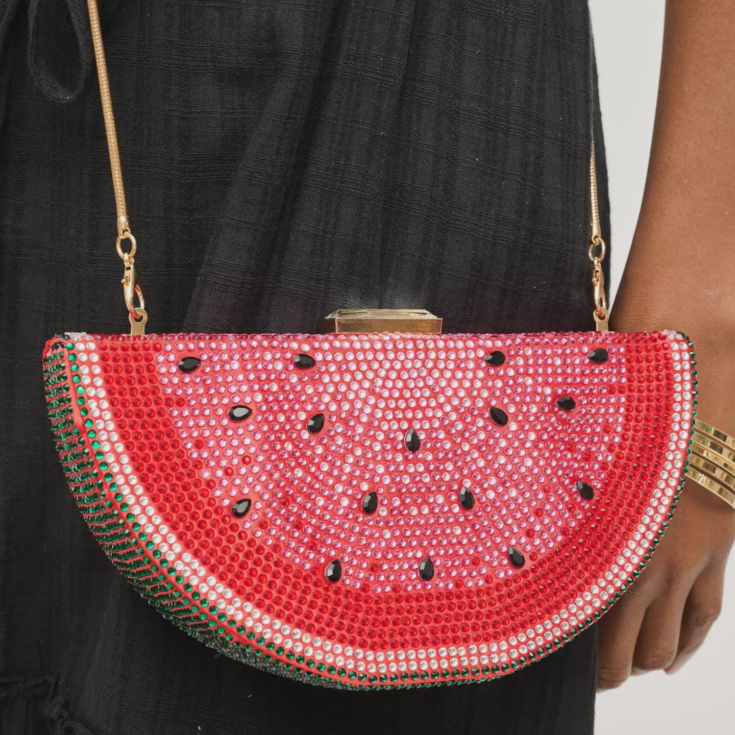 Women Watermelon Rhinestone Evening Clutch with Chain for Party Prom KHNMEET Luxury Crystal bag Watermelon Evening Bag for Women  main image 2