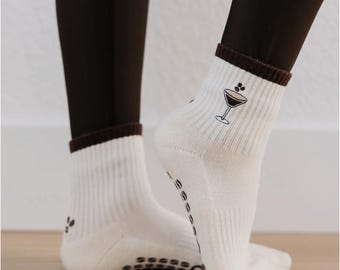 Espresso Martini Pilates Grip Socks | Non-Slip Barre Socks | Coffee Lover Pilates Socks | Cute Studio Socks | Pilates Gift
