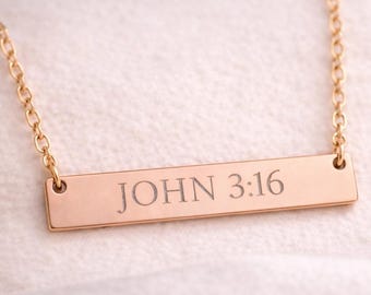 John 3:16 Engraved Necklace | Scripture Bar Necklace | Faith Jewelry | Christian Gift with Meaning