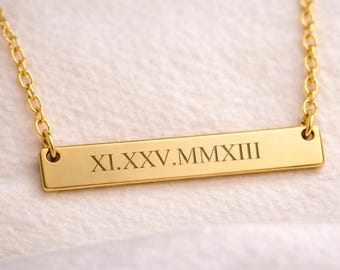 Roman Numeral Date Bar Necklace, Personalized Jewelry Gift, Meaningful Reminder, Anniversary Gift