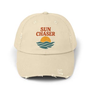 Sun Chaser Unisex Distressed Cap | Cool Summer Hat, Beach Vibes, Casual Style, Gift for Him/Her, Adjustable Cap