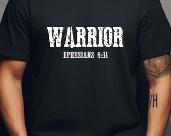 Camiseta unisex teñida Guerrero Efesios 6:11, camiseta motivacional, prenda inspirada en la fe, regalo para creyentes, cristiano [...]