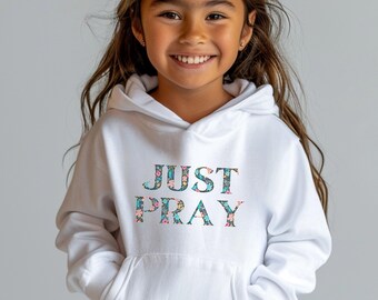 Sudadera con capucha juvenil - Just Pray, ropa inspiradora, sudadera con fe, ropa cristiana, sudadera acogedora con capucha de oración