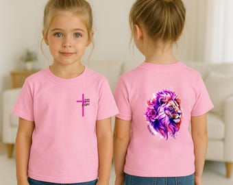 Camiseta cristiana juvenil: diseño de león colorido, prenda inspiradora de fe