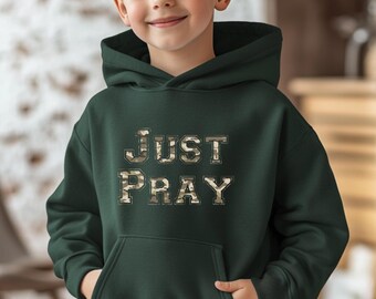 Sudadera juvenil con capucha de camuflaje Just Pray: Christian Faith Apparel