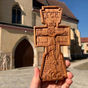 Small plum golgotha byzantine greek slavonic cross crucifix