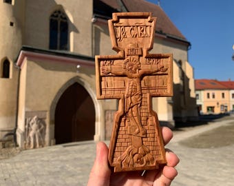 Small plum golgotha byzantine greek slavonic cross crucifix