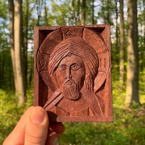 Handmade icon of Christ Pantocrator woodcarved
