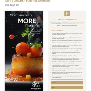 Vale-presente para restaurante editável no Canva, cupom de presente digital para jantar, ingresso para jantar em hotel para impressão, cartão de desconto surpresa, vale-presente para alimentação