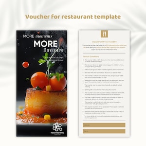Canva bewerkbare restaurantvoucher, digitale dinercadeaubon, afdrukbaar kaartje voor hoteldiner, verrassingskortingskaart, cadeaubon eten