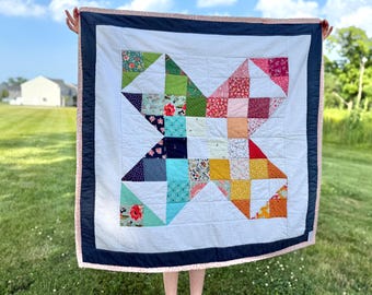 Baby handmade multi color rainbow star quilt, Made to order. Baby shower gift, boy, girl
