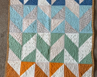 Baby girl or boy herringbone quilt, Made to order. Baby shower gift, pinks, blues, neutral, you choose prime color of choice