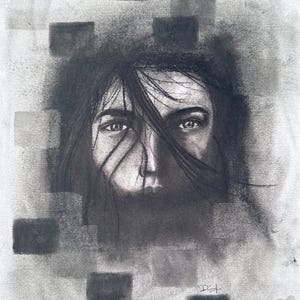 Original Charcoal Portrait Artwork | Surreal Black & White Face Drawing | A3 Emotional Wall Art for Modern Home Decor