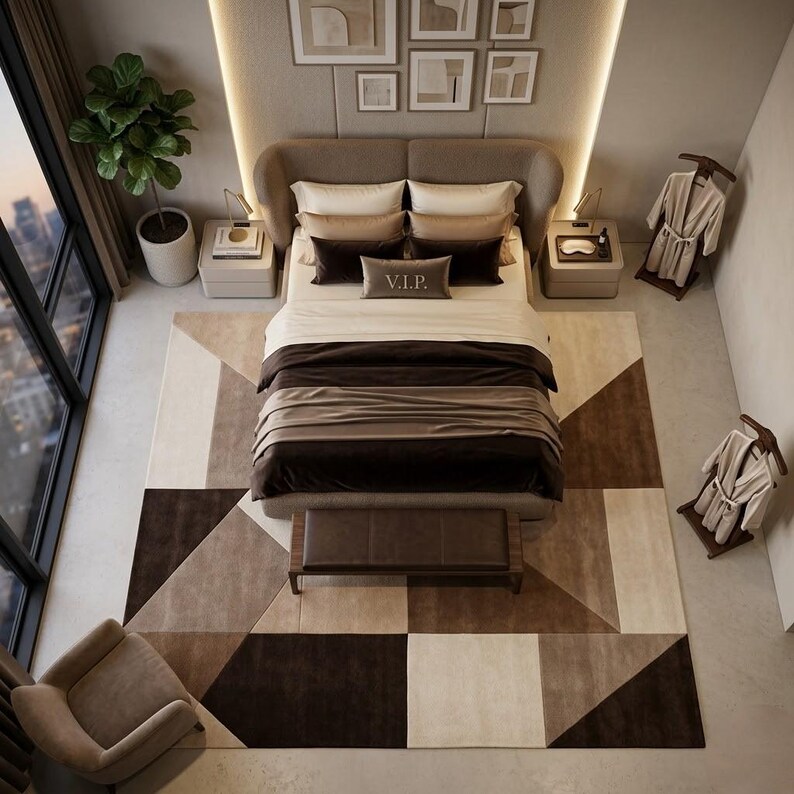 Hand Tufted Wool Geometric Rug, Neutral Abstract Area Carpet ...