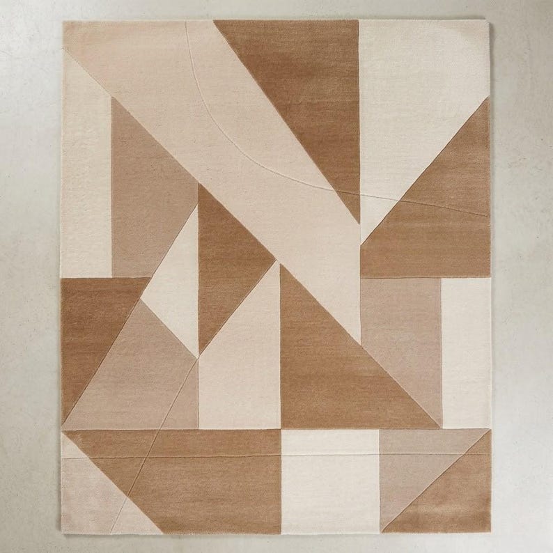 Hand Tufted Wool Geometric Rug, Neutral Abstract Area Carpet ...