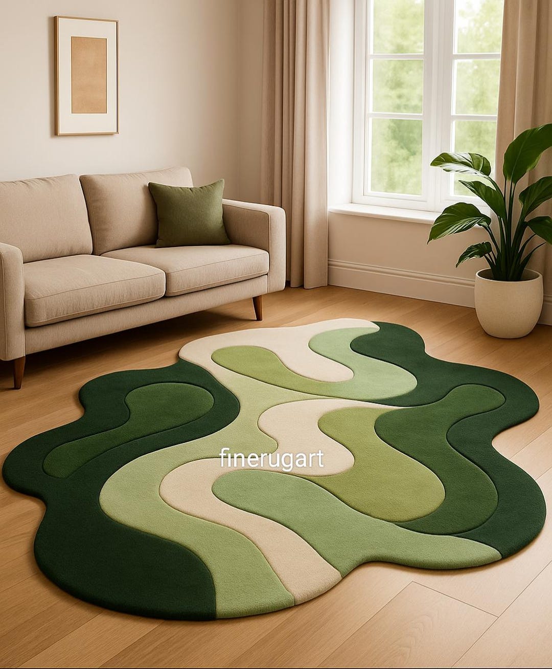 Patterned Green Rug Abstract Design Modern Green Abstract Rug – Irregular Organic Shape, Nature Inspired ...
