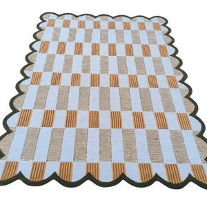 Matilda Goad Plaid Scallop Wool Hand Tufted Woolen Area Rug - Bedroom, Living Room, Office - 3x5, 4x6, 5x7, 5x8, 6x9, 8x10, 9x12 ft
