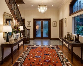 Hand Knotted Oriental Rug, Tree of Life Rug, Vintage Style Persian Carpet, Handmade Wool Area Rug, Boho Luxury Living Room Rug