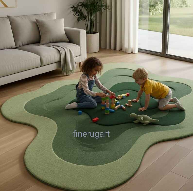 Organic Contour Rug Green Topography Layered Rug – Modern Organic Contour Design - Etsy