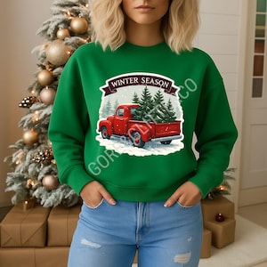 Red Truck Christmas PNG | Winter Season Vintage Truck Clipart | Holiday Sweatshirt Design | Digital Download Only