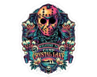 Camp Crystal Lake Kiss-Cut Stickers, Horror Decor, Unique Stickers, Gifts for Campers, Laptop Stickers, Halloween Party Favors