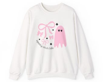 Cute Ghost & Bow Sweatshirt, Fall Fashion, Halloween Cozy Wear, Unisex Crewneck, Gift Idea for Friends, Spooky Season Apparel