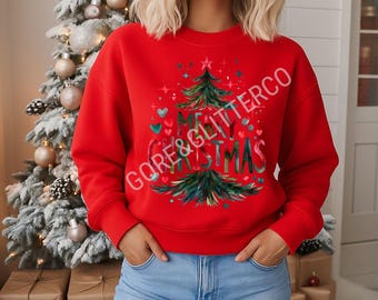 Merry Christmas Tree PNG | Whimsical Holiday Sublimation | Cute Christmas Hearts Shirt Design | Festive Clipart | Digital Download Only