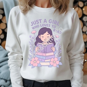 Nur ein Mädchen, das liebt zu lesen SVG PNG – Pastell Buchliebhaber Clipart – Süßes lesendes Mädchen Sublimation – digitaler Download für Cricut, Shirts