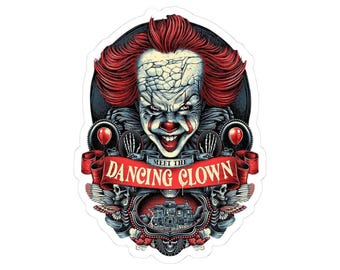 Creepy Dancing Clown Kiss-Cut Stickers, Halloween Decor, Gift for Horror Fans, Party Supplies, Laptop Stickers, Car Decal