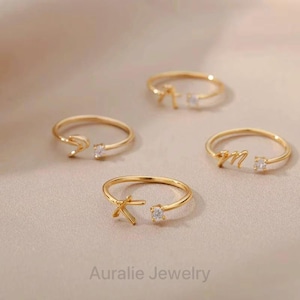 Anillo con inicial personalizado de acero inoxidable ajustable, dorado o plateado, regalo elegante para mujer