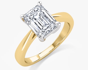 2 Carat Emerald Cut Lab Grown Diamond Solid Gold Engagement Ring