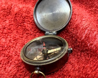 Engraved Brass Pocket Compass , Handmade 2.5" Compass ,For Boating, Hiking, Galentine's gift