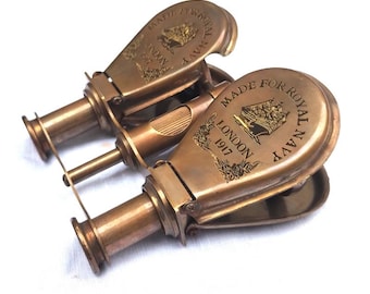 Engraved Brass Binoculars, 3x Magnification, 1917 Nautical Decor