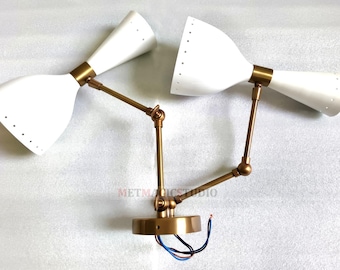 Mid Century Brass Wall Sconce: Adjustable Handmade Lighting