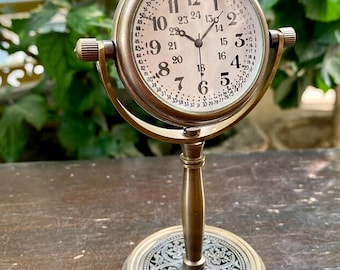 Personalized Brass Table Clock – Nautical Mantle Decor, Analog Battery Operated (3" Dia)- Teacher Gifts