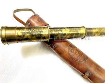 Vintage Brass East India Company Telescope with Leather Case