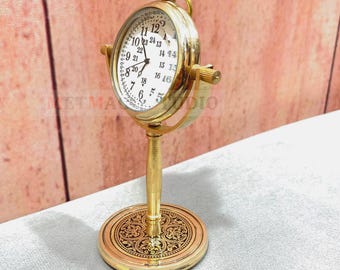 Engraved Raw Brass Table Clock – For Dining ,Living Room, Shelf ,Decor Ideas