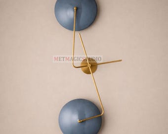 Pianeta Wall Sconce , Natural Brass Handmade Wall Light , Slate , Adjustable