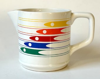 Vintage Japan rainbow stripe ceramic pottery creamer pitcher