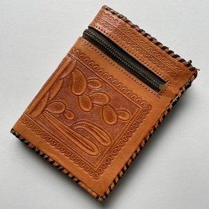 Portefeuille en cuir du Mexique avec calendrier, compartiments à billets vintage avec cactus