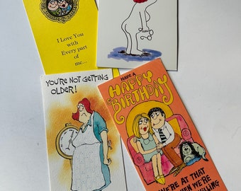 Four risqué 60s 70s birthday cards vintage greeting card wife spouse lover