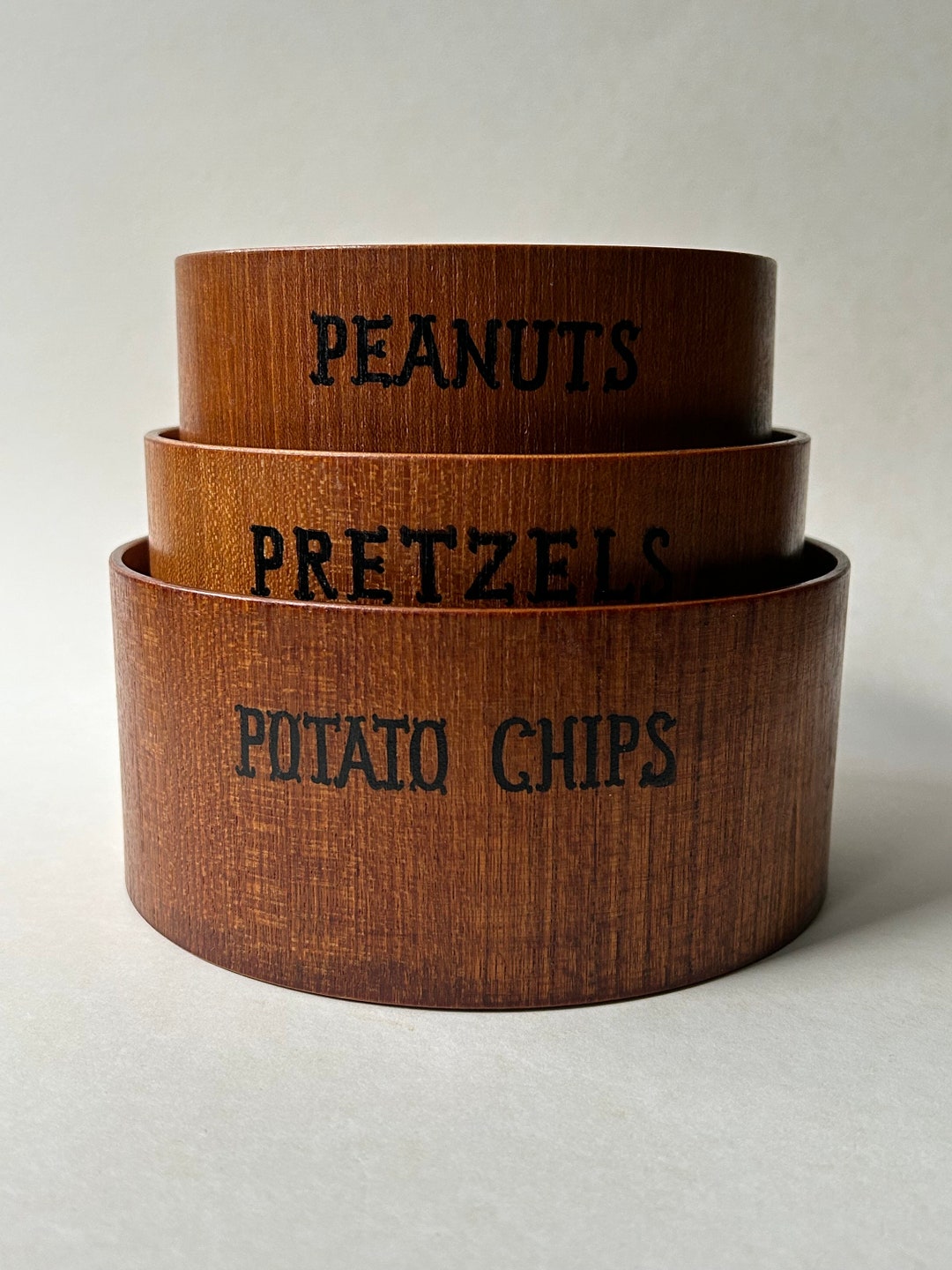 Teak 3 Piece Mid Century Snack Set Dishes Bowls Nuts Pretzels Etsy