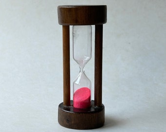 Walnut and glass vintage hourglass timer decor pink sand