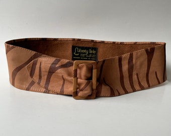 Super wide tan and brown zebra tiger stripe leather 80s vintage wrap belt infinite adjustable women's M