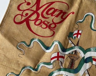 Henry VIII Mary Rose clipper ship vintage tea towel dish cloth Irish linen Ulster