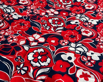 Gorgeous quality Schwartz Liebman vintage textile floral fabric over 2 yards cotton red white blue