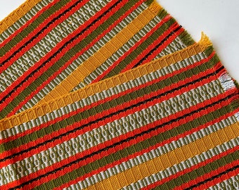 Dynamite orange earthy rainbow vintage woven embroidered stripe placemats set of 2