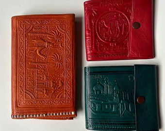 Lot of assorted vintage embossed  leather wallets change purses billfolds 3 pieces Morocco