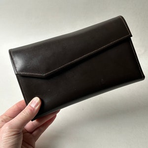 Excellent NOS double kisslock wallet dark brown leather 70s pocketbook Sullinni CN Canada original inserts